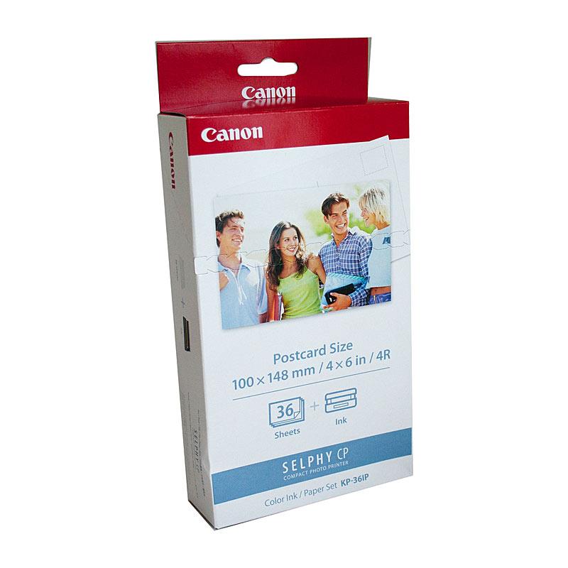 CANON KP36IP Ink and Paper pack for Canon Selphy printers, featuring premium quality ink and 36 sheets of 6x4 photo paper.